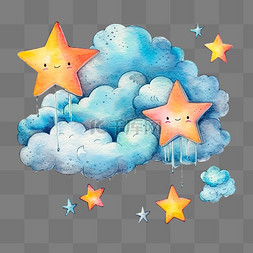 夜空星星卡通图片_手绘夜空云彩和星星