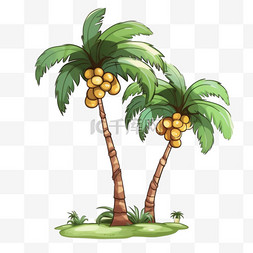卡通动漫漫画海边椰树椰子