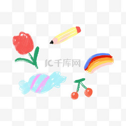 儿童节蜡笔画花束彩虹糖果樱桃