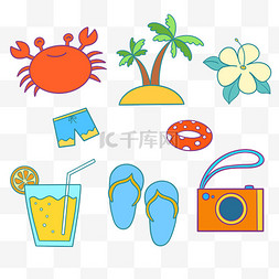 夏季沙滩旅游椰子树饮品沙滩鞋贴