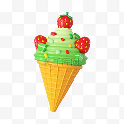 C4D立体草莓冰淇淋