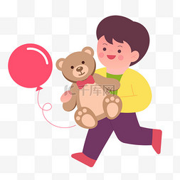 儿童节孩子抱着小熊