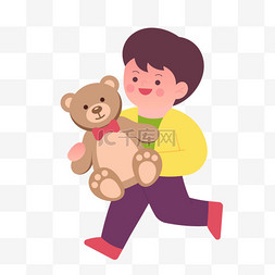 儿童节孩子抱着小熊