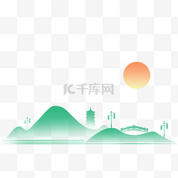 中国风光图片_山水夕阳阁楼