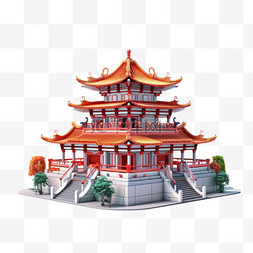 房屋3d图片_古风建筑中国风古塔3D立体