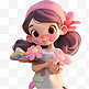 多场景3D卡通粉色可爱女孩形象捧着花朵