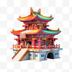 房屋3d图片_3D立体中国风古塔古风建筑