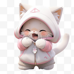 开心小猫图片_3DC4D立体动物卡通可爱白衣小猫