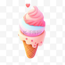 盘装手工冰淇淋图片_3d可爱元素冰淇淋模型彩色立体免