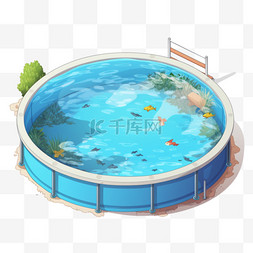 蓝色卡通夏季泳池