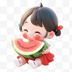 的夏天图片_3dc4d立体夏天吃西瓜的小女孩