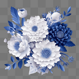 蓝色边框花朵图片_剪纸风格装饰花朵蓝色