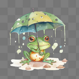 绿色卡通下雨天小青蛙插画
