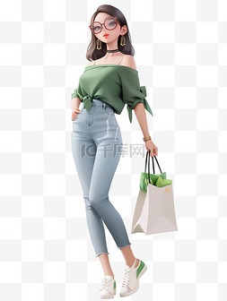 shopping图片_3d立体电商人物购物女孩