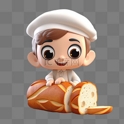 食物手绘食物图片_卡通男孩厨师烘焙吐司面包食物