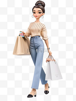 shopping图片_3d立体电商人物购物女孩