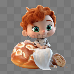 卡通手绘小男孩3D面包食物
