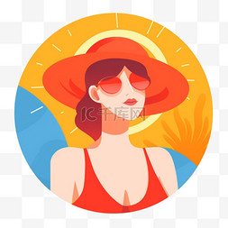 汗流浃背图片_平坦的夏日炎热插图，妇女在阳光