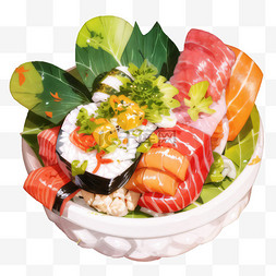 寿司刺身水彩食物插画元素