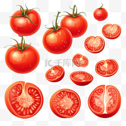 一套五颜六色的切好的红色西红柿