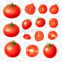 红色的樱桃图片_一套五颜六色的切好的红色西红柿