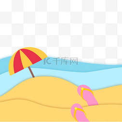 沙滩鞋图片_夏日海滩沙滩鞋遮阳伞剪纸边框