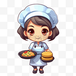 厨师餐厅图片_身穿制服的可爱厨师女孩手持特纳