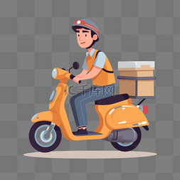 摩托男孩图片_男性快递员骑摩托车可爱卡通元素