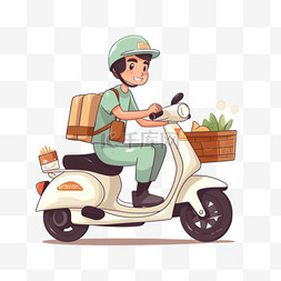 送餐帅哥骑摩托车卡通艺术插图