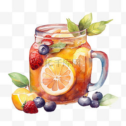 解暑饮料图片_彩色水彩质感夏季水果茶