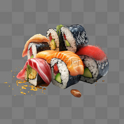 日本料理鱼片图片_手绘寿司美食生鱼片饭团