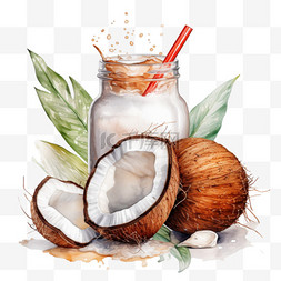 椰汁图片_白色手绘夏季椰汁饮料