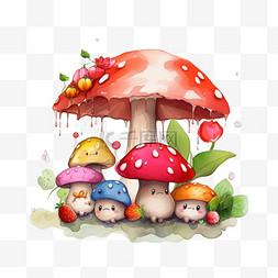 雨季卡通图片_彩色夏季手绘蘑菇