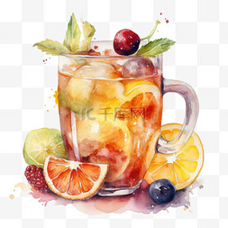 彩色水彩质感夏季水果茶