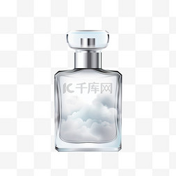 香水喷雾瓶在多云的天空横幅。