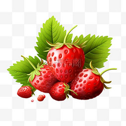 草莓草莓叶子图片_逼真的浆果构图，在空白背景向量