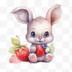 高级装饰图片_草莓水彩高级矢量壁纸可爱的兔子