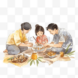 粽子文化图片_手工制作和吃粽子的家庭