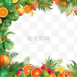 水果边框图片_热带植物树叶水果边框