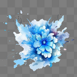 蓝色的水彩画手绘花朵装饰