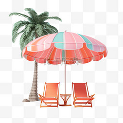 3DC4D立体夏日场景海边椰树遮阳伞