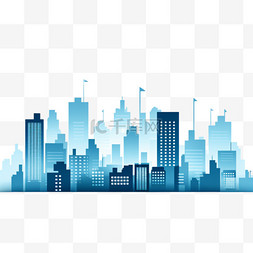 城市建筑图片_卡通手绘浅蓝色城市建筑剪影
