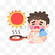 夏季三伏天高温预警炎热中暑太阳煎蛋擦汗男孩