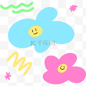 多巴胺配色抽象花朵色块孟菲斯