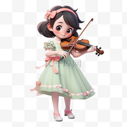 小猪拉小提琴图片_玩乐器的男孩/女孩3d人物元素