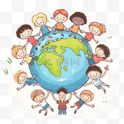 背景全球图片_手绘国际儿童节地球孩子手拉手全