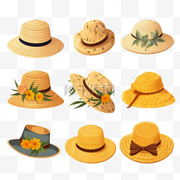 太阳帽图片_各种类型的草帽帽子装饰合集