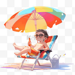 沙滩海水图片_夏季遮阳伞乘凉椅乘凉