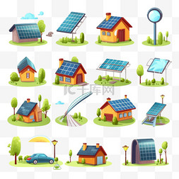自然生态环境图片_带太阳能电池板的生态家园和温室