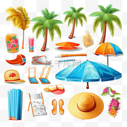 夏日旅游图标图片_暑假热带海滩度假饰品夏天夏季